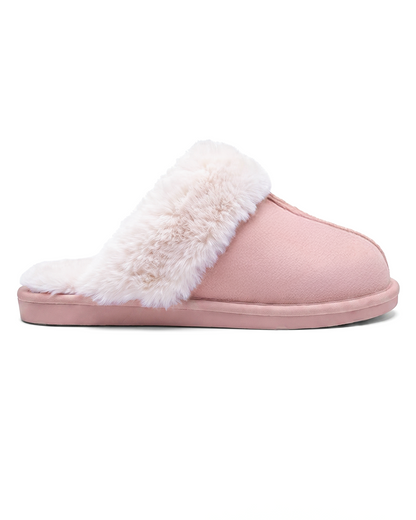Chausson Merano en velours vegan rose, vue de profil