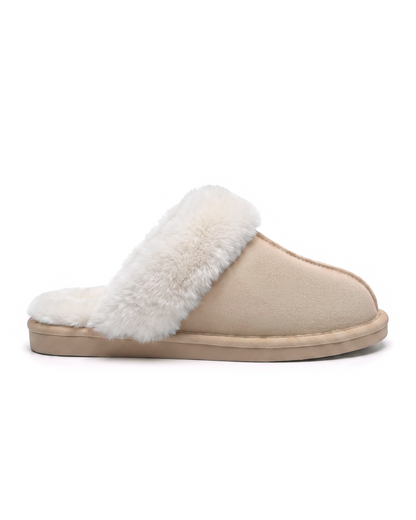 Chausson Merano en velours vegan beige, vue de profil