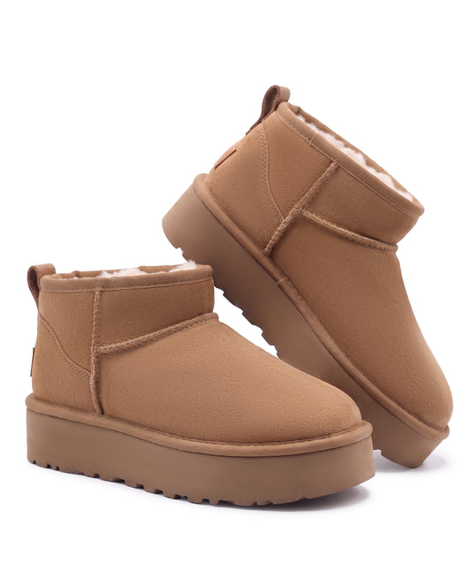Bottine Cortina en velours vegan camel, vue de paire