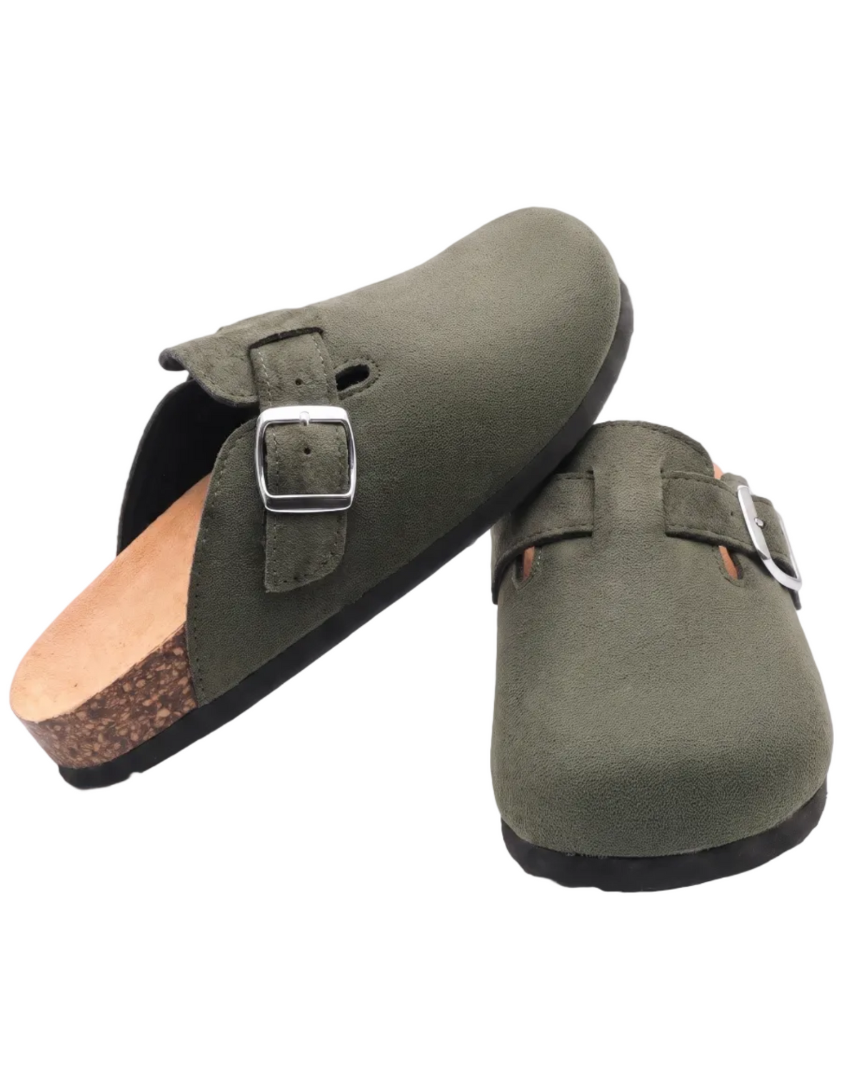 Mule Sienna en velours vegan kaki, vue de paire
