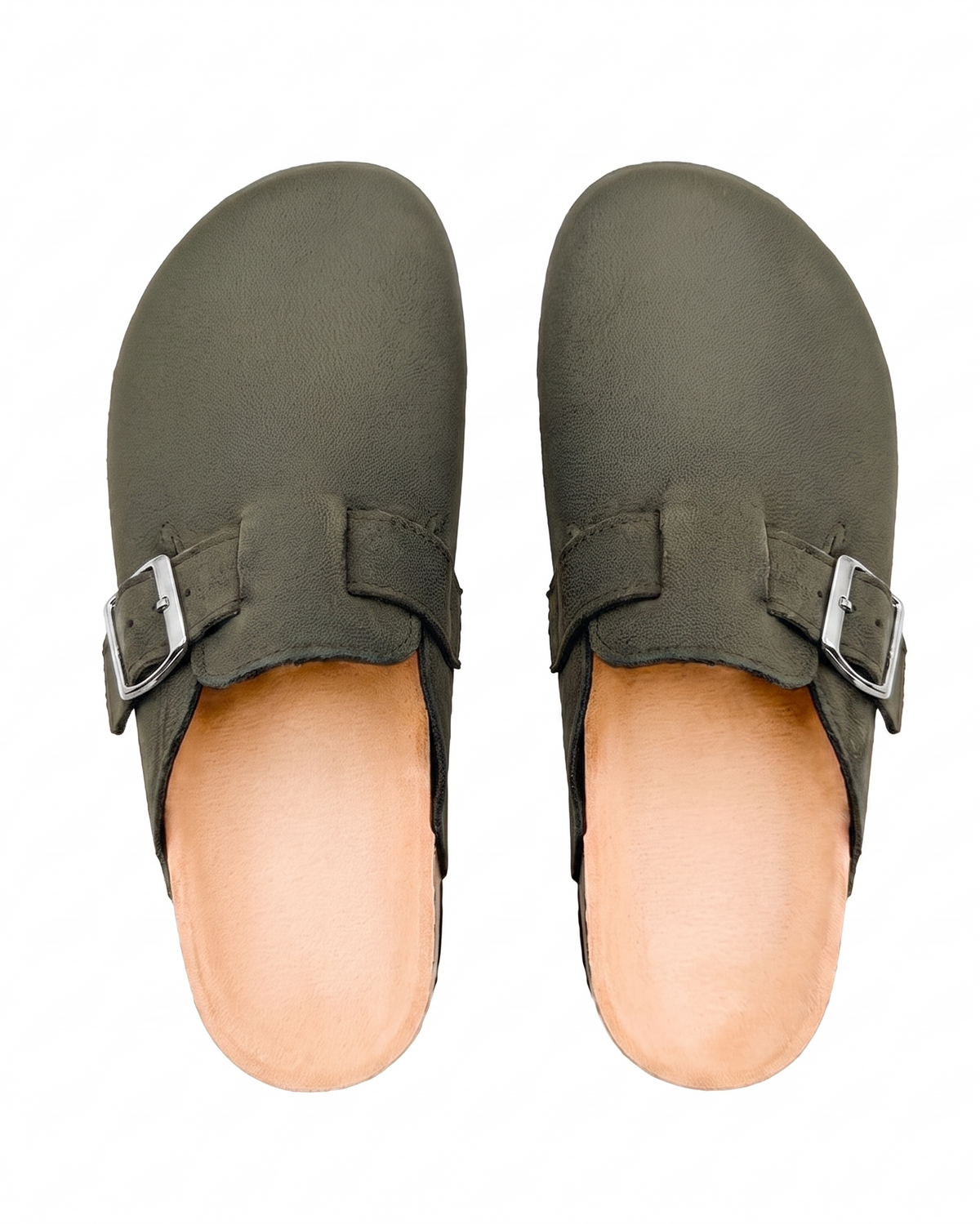 Mule Sienna en velours vegan kaki, vue de dessus