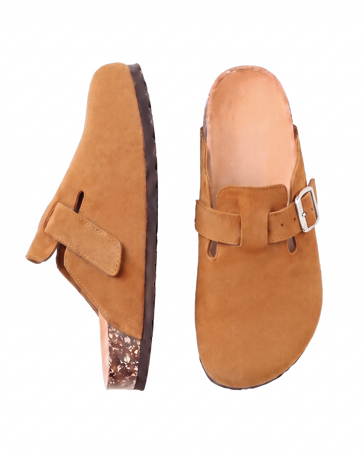 Mule Sienna en velours vegan camel, vue de profil