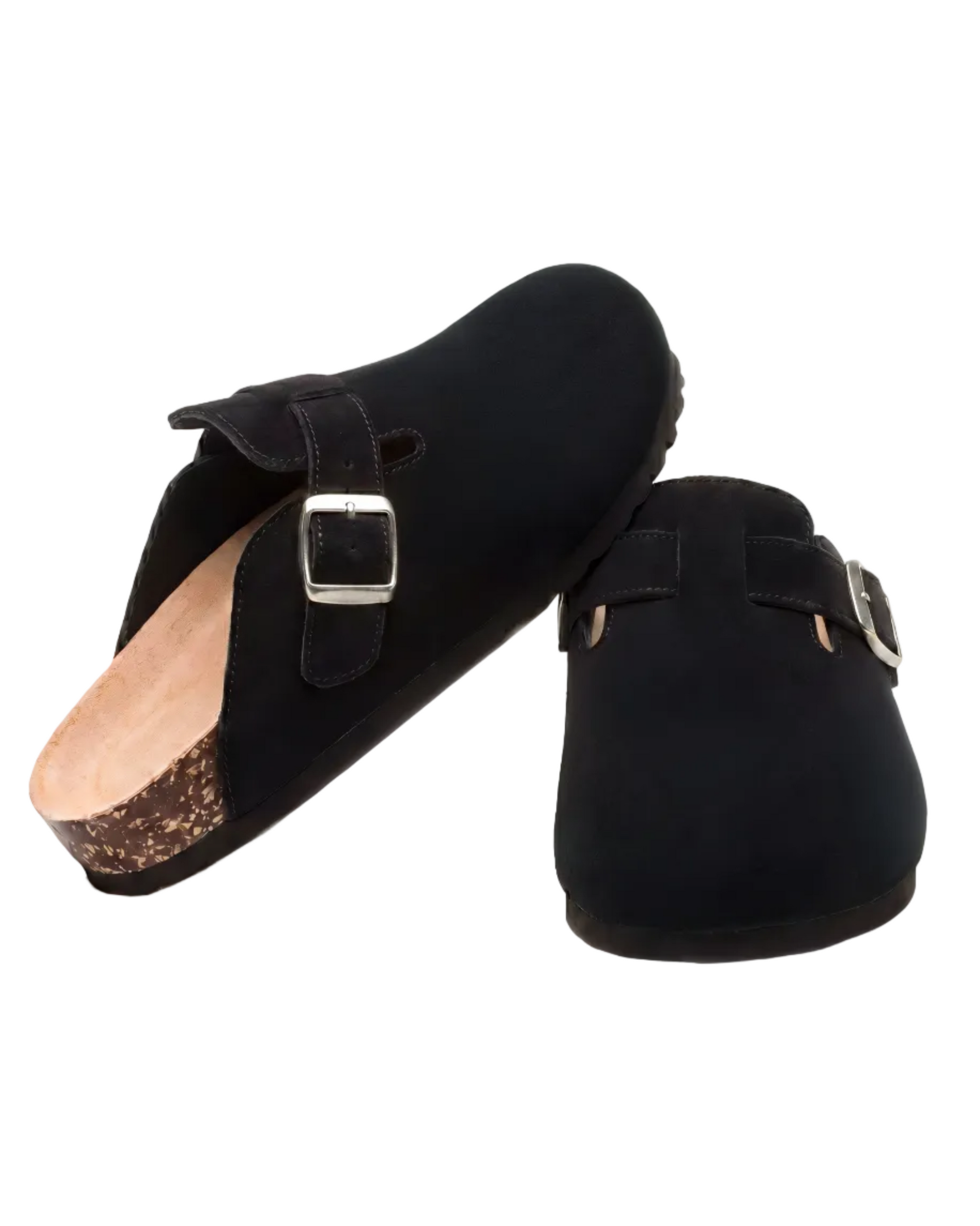 Mule Confort Suede coloris noir homme, vue de paire