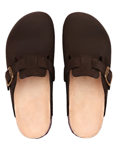 Mule Sienna en velours vegan marron, vue de dessus