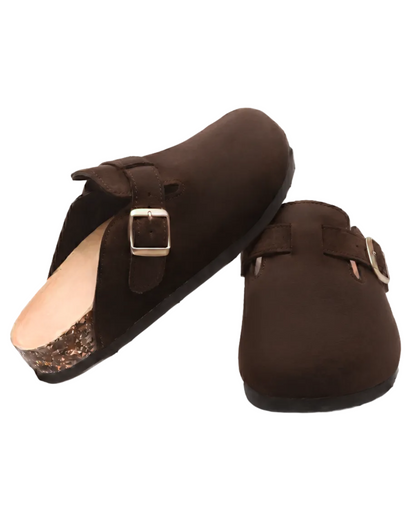 Mule Sienna en velours vegan marron, vue de paire