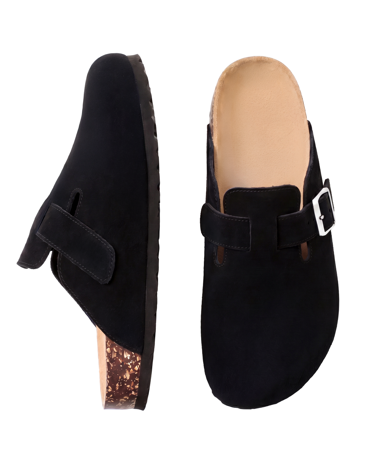Mule Sienna en velours vegan noir, vue de profil