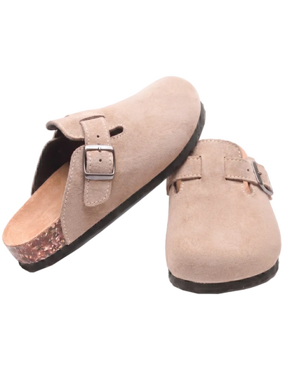 Mule Sienna en velours vegan taupe, vue de paire