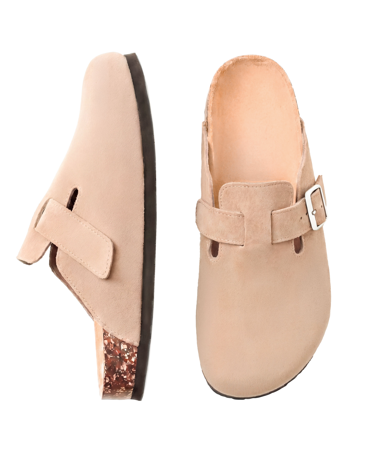 Mule Sienna en velours vegan taupe, vue de profil