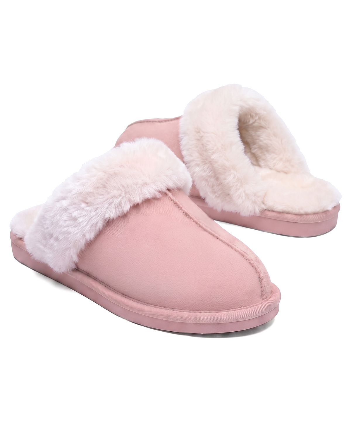 Chausson Merano en velours vegan rose, vue de paire